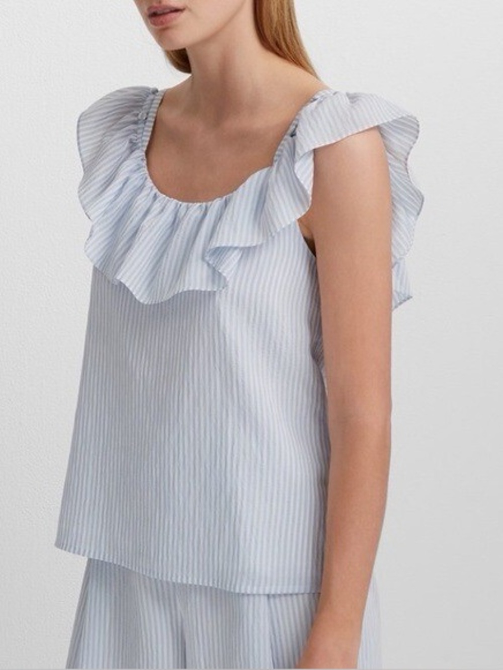 Club Monaco Blue White Striped Ruffle Flutter Sleeve